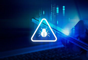 Malware attack virus alert , malicious software infection , cyber security awareness training to protect business information from threat attacks 