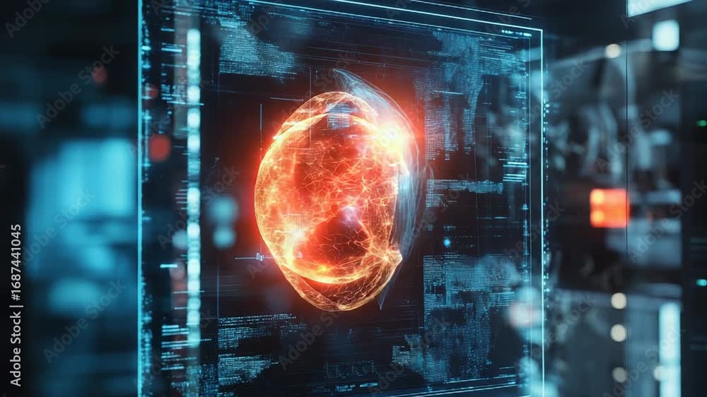 Aufkleber futuristic interface displaying rotating anatomical heart model with network connections and data an