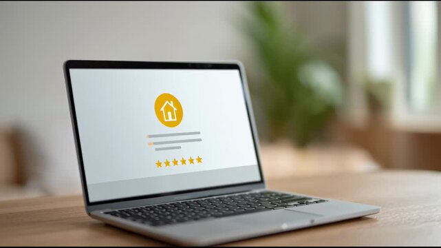 Real estate professionals receiving positive online feedback, displaying customer satisfaction through digital ratings, reviewing property transactions and client experiences