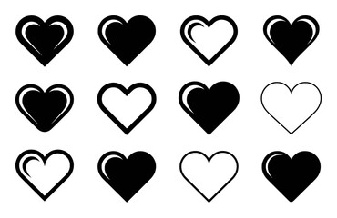 Collection of Black and White Heart Icons and Symbols