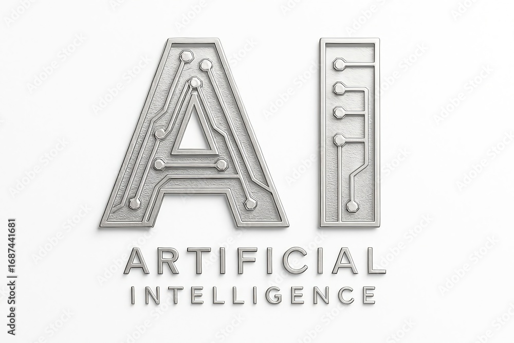 Poster futuristic ai logo with circuit board texture and the words artificial intelligence below