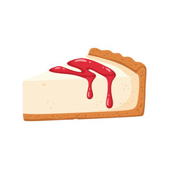 Delicious creamy cheesecake slice with sweet red berry sauce drizzle isolated vector