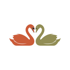 Two swans forming heart shape love symbol romance elegant wildlife nature vector
