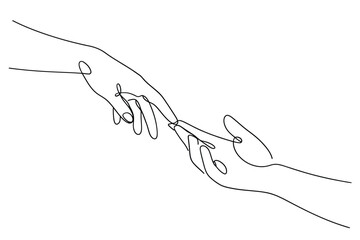 Minimalist line art of two hands reaching out to touch