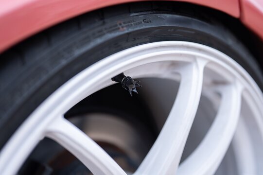 Black crown-shaped valve stem cap. - Powered by Adobe