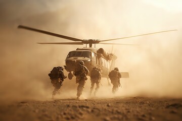 Soldiers Deploying: Helicopter Action Shot