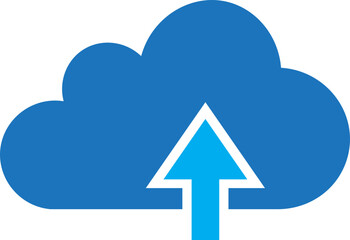 Cloud upload icon with upward arrow in simple modern design, isolated on transparent background. Blue cloud upload icon vector representing digital data transfer, file sharing and online backup.