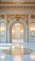 Obraz premium Ornate Baroque Style Golden Doorway in Grand Royal Palace Hall