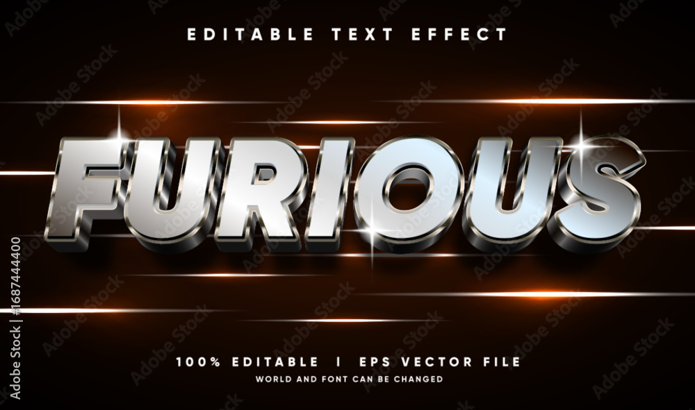 Poster furious 3d vector text effect editable with modern style