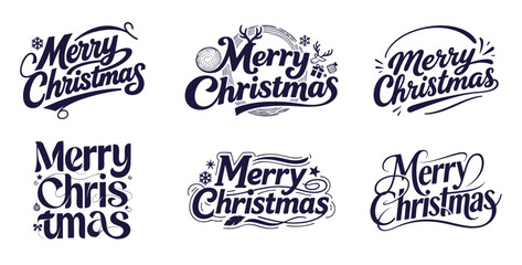 Fototapeta premium Christmas Title & Logo Font Set: Festive Lettering with Holly, Snowflakes and Swirls Vector Illustration for Holiday Branding