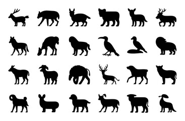 Collection of Black Animal Silhouettes on White Background