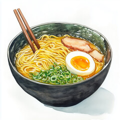 watercolor of a bowl of Japanese ramen