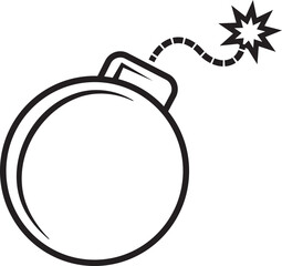 Classic round bomb outline with burning fuse icon, isolated on transparent background, representing danger and explosion. Perfect for danger and security-related designs. Vector illustration.