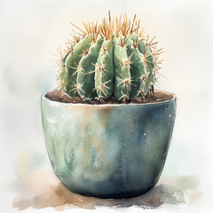 cactus in pot, watercolor, illustration