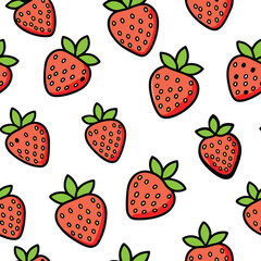 Vibrant red strawberry with green leaves and stem