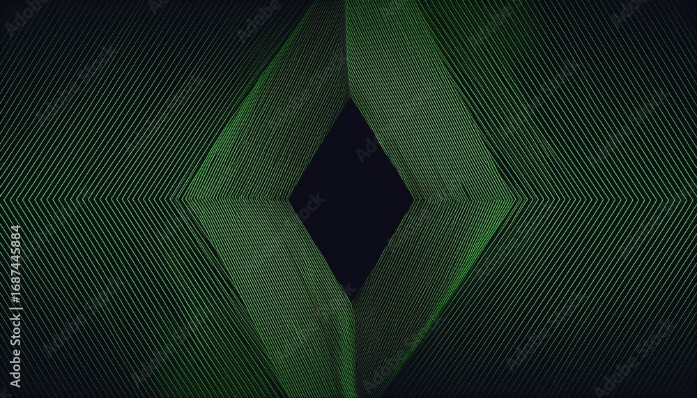 Poster geometric green diagonal lines with dark backdrop creating a futuristic diamond shape pattern for mo