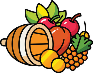 Festive thanksgiving dinner illustration with harvest elements