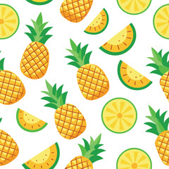 Vector vector art of seamless pattern of pineapples and citrus slices on a transparent background