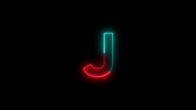 Animated neon letter J. Two-color looping trendy glowing neon alphabet letter J. Educational concept with neon letter