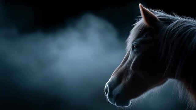 A Horse Profile Shows Serenity in Dark Blue Background