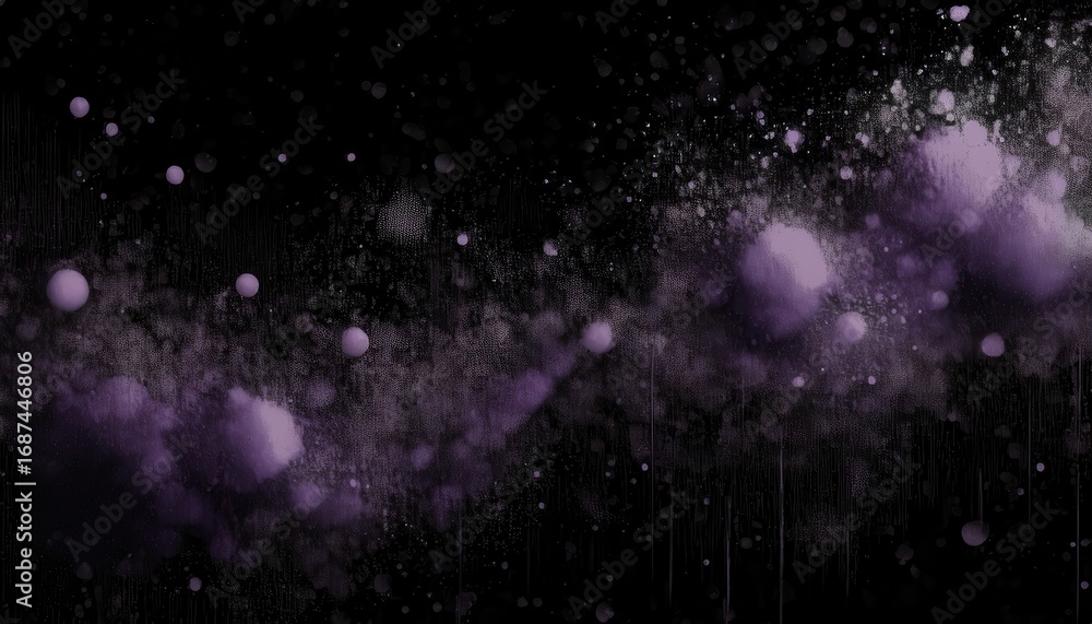 Poster ethereal purple dust particles floating in dark space with soft glowing edges ideal for abstract bac