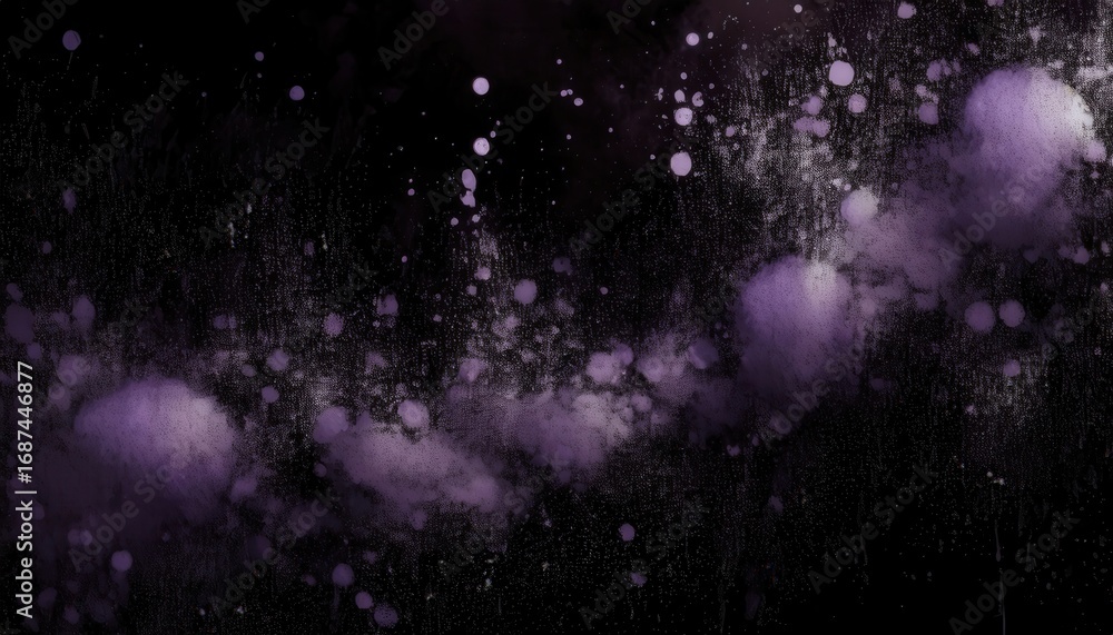 Poster ethereal purple dust particles floating in dark space with soft glowing edges ideal for abstract bac