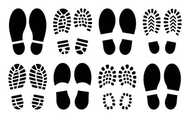 Collection of Black Footprint Silhouettes and Shoe Sole Imprints