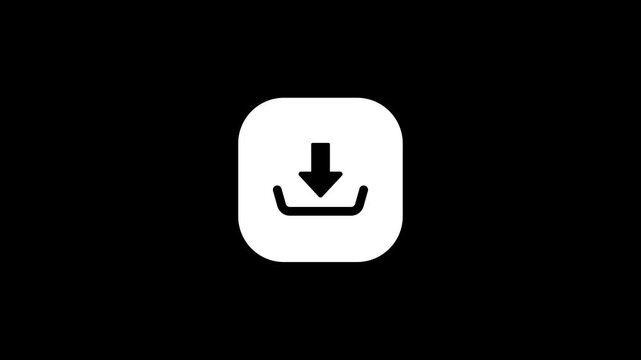 Black and blue download icon animation video. Animated arrow, cloud, folder, file, animated arrow, downloading icon in square, direction arrow in black and white background for web, app, and UI design