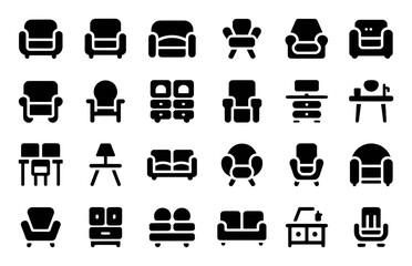 Collection of Black Icons Representing Various Furniture Pieces