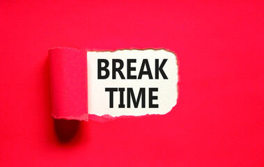Break time symbol. Concept word Break time on beautiful white paper. Beautiful red paper background. Business break time concept. Copy space.