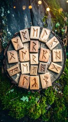 Wooden rune set on tree slice