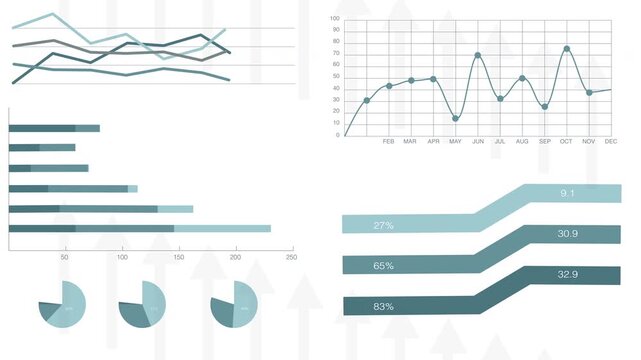 Set of animated infographic elements. Market data with blue and light grey infographics, charts and diagrams isolated on white background. 4K animation.