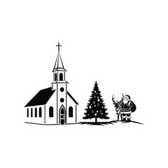 church in the winter merry christmas design