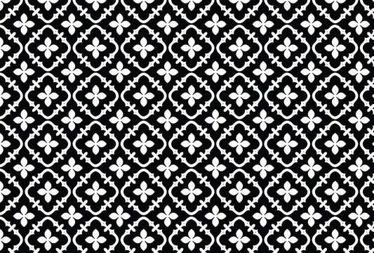Black quatrefoil geometric tile pattern. Book cover pattern. Eid al-Adha, Eid al-Fitr, Islamic, pattern, seamless