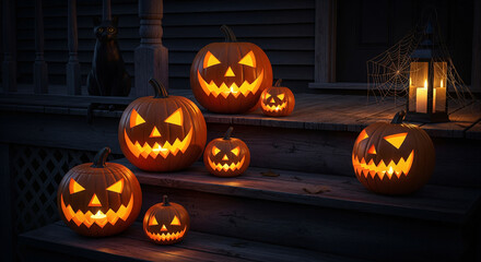 Halloween spooky decorations frame with skulls spiders bats and pumpkins