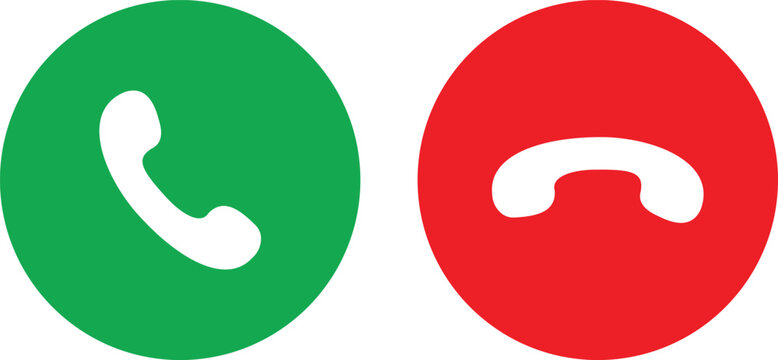 Phone call buttons icon set. Accept call and decline handset button collection. Phone dial symbols isolated on transparent background. Vector illustration.