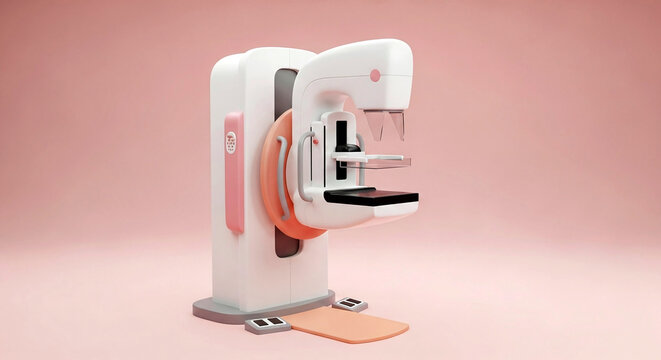 Mammogram machine on pink background modern medical diagnostic equipment for breast cancer screening and healthcare awareness campaign promoting early detection and womens health