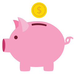 Money and finance concept. Piggy bank with gold coin, safe with money, business analytics. Vector illustration