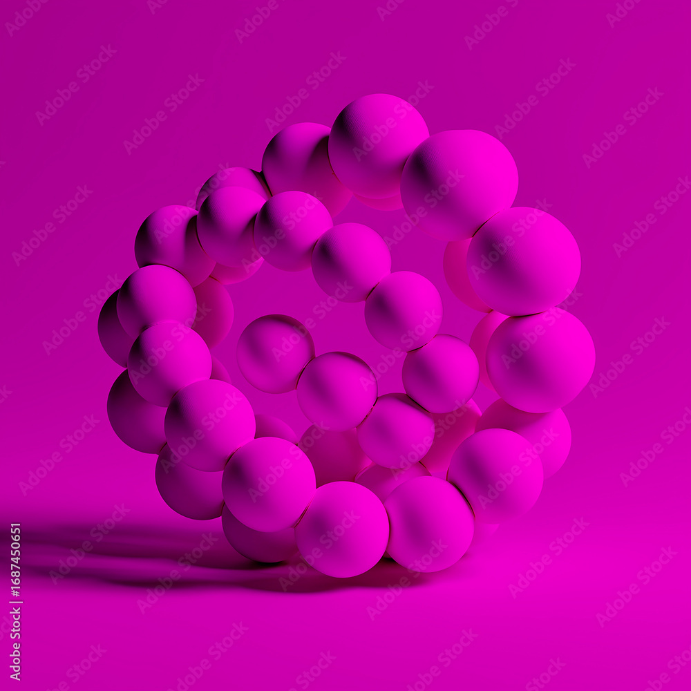 Poster a captivating arrangement of purple spheres is artistically positioned to create a spiral form. the 