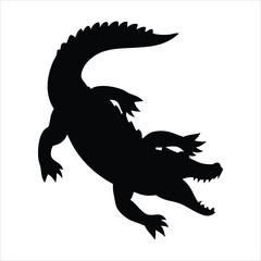 Black silhouette of a crocodile with its mouth open and teeth bared