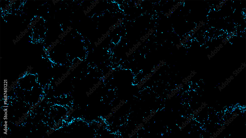 Poster abstract dark background with glowing neon blue fractal texture. fine, scattered organic lines and s