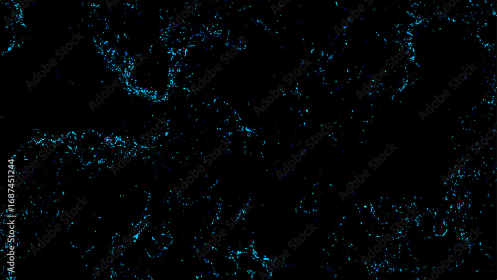 Poster abstract dark background with glowing neon blue fractal texture. fine, scattered organic lines and s