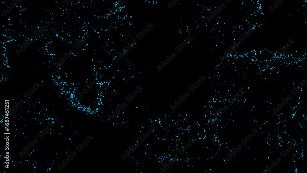 Poster abstract dark background with glowing neon blue fractal texture. fine, scattered organic lines and s