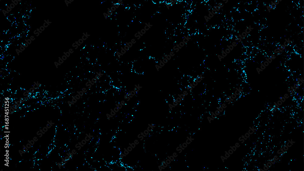 Poster abstract dark background with glowing neon blue fractal texture. fine, scattered organic lines and s