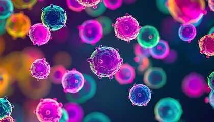 Colorful microscopic cells in motion