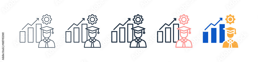 Poster development different style icons set vector illustration.