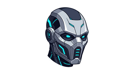 Futuristic Robot Head, Sleek Metallic Design, Glowing Blue Accents.