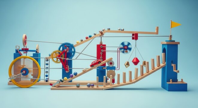 Complex Marble Run Machine Plays Out Colorful Sequence