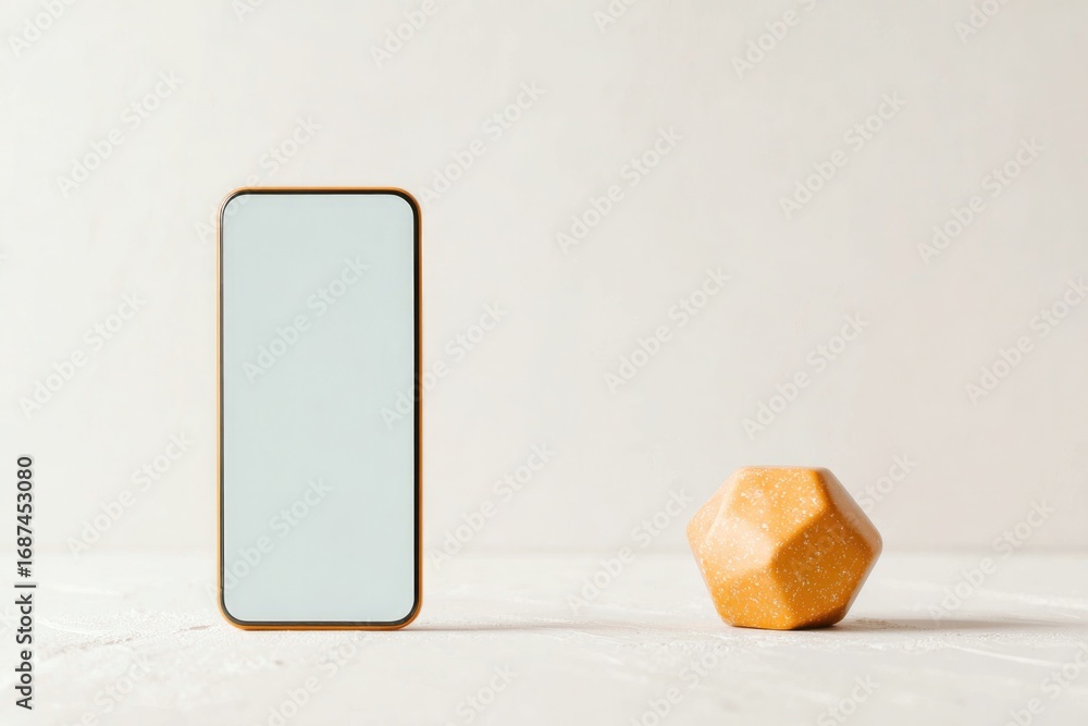 Poster Minimalist design featuring smartphone and geometric object on n
