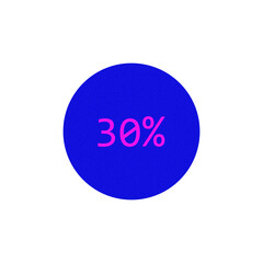 Bold blue circle with vibrant 30% text discount promotion graphic